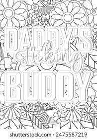 Dad Quotes Flower Coloring Page Beautiful black and white illustration for adult coloring book