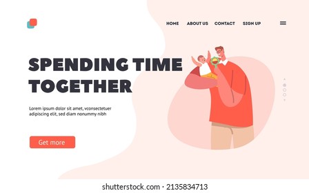 Papá con Rattle Jugando con el tiempo de gasto de los niños juntos Landing Page Template. Personaje feliz del padre sobre el concepto de licencia de maternidad. Diversión familiar, descanso, juego. Ilustración de vectores de personas de caricatura