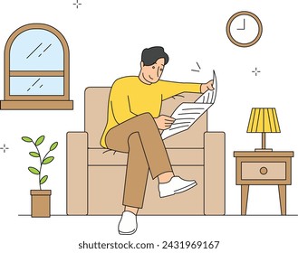 Dad is reading a book in the living room