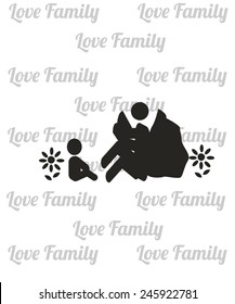 Dad reading to child, illustration over white color and text pattern background