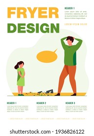 Dad Scolding Daughter For Broken Vase. Naughty Kid, Active Child, Angry Parent. Flat Vector Illustration. Parenthood, Family, Childhood Concept For Banner, Website Design Or Landing Web Page