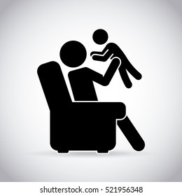 dad sitting on couch holding a little baby over white background. pictogram design. vector illustration
