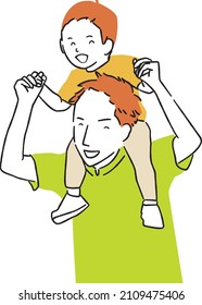 Dad smiling happily with his son piggybacking