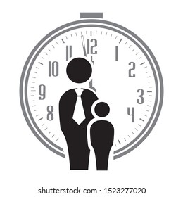Dad and son with alarm clock in behind, vector