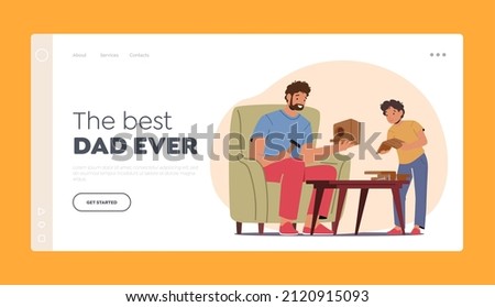 Dad and Son Building Bird House Landing Page Template. Father Teaching Boy Carpentry and Construction Diy Works, Happy Family Characters Spend Time Together Concept. Cartoon People Vector Illustration