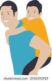 Dad and Son Character in Flat Cartoon Design. Happy Father's Day Celebration. Vector Illustration