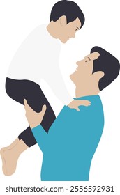 Dad and Son Character in Flat Cartoon Design. Happy Father's Day Celebration. Vector Illustration