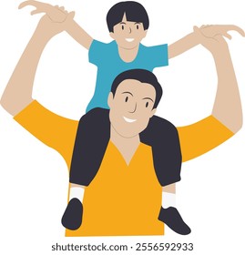 Dad and Son Character in Flat Cartoon Design. Happy Father's Day Celebration. Vector Illustration
