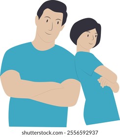 Dad and Son Character in Flat Cartoon Design. Happy Father's Day Celebration. Vector Illustration