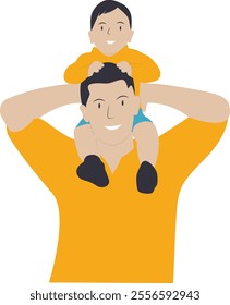 Dad and Son Character in Flat Cartoon Design. Happy Father's Day Celebration. Vector Illustration