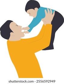 Dad and Son Character in Flat Cartoon Design. Happy Father's Day Celebration. Vector Illustration