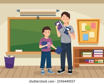 dad and son in classroom characters