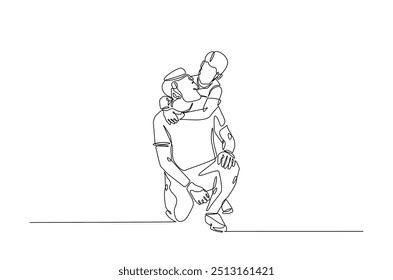 Dad and son continuous one line drawing. Father's day concept in single line art illustration. Editable vector.  