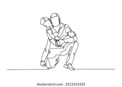 Dad and son continuous one line drawing. Father's day concept in single line art illustration. Editable vector.  