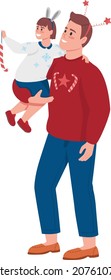 Papa mit Sohn dekorieren halbflache Vektorgrafiken. Zahlen. Vollkörperleute auf Weiß. Weihnachten einzelne moderne Cartoon-Style-Illustration für Grafikdesign und Animation