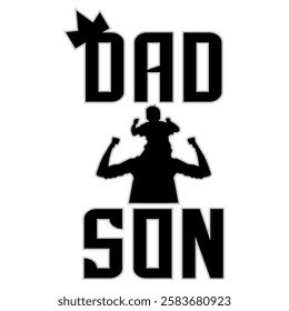 Dad and Son Family Silhouette Vector Illustration for Father's Day Greeting.