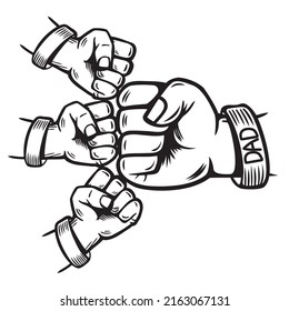 Dad and son Fist Bump Happy Father's Day Family. line doodle art design. logos or icons vector illustration.