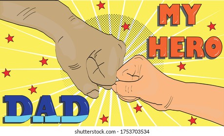 Dad and son fist bumping for father's day.