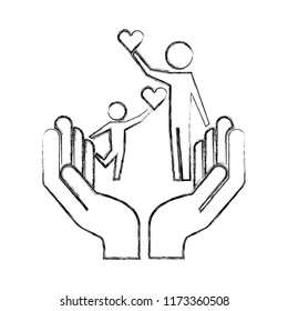 dad and son heart on hands protection pictogram
