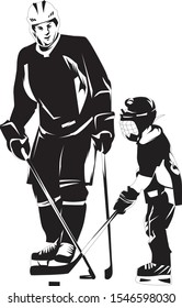 Dad and Son Hockey Family Vector