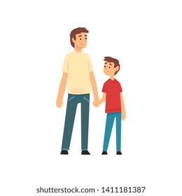 Dad and Son Holding Hands, Father and His Child Having Good Time Together, Best Dad Cartoon Vector Illustration