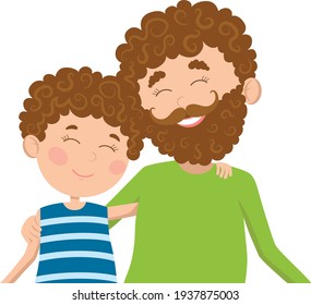 Papá y su hijo se abrazan y sonríen.
Ilustración vectorial en un estilo plano.