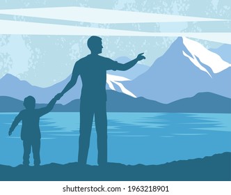 Landschaftsbild von Papa und Sohn