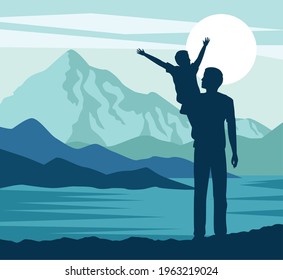 dad with son landscape scene
