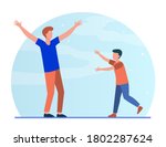 Dad and son meeting after separation. Boy walking to father with open arms flat vector illustration. Parenthood, childhood, parenting concept for banner, website design or landing web page