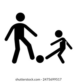 dad and son playing football soccer icon, spending time with family, having fun clipart, sports practice, isolated flat vector illustration