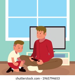 dad and son playing game