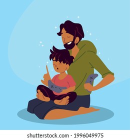 Papa und Sohn, die Videospiele spielen