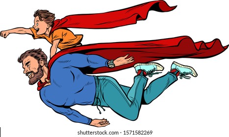 dad and son are superheroes. fatherhood and childhood. Pop art retro vector illustration kitsch vintage