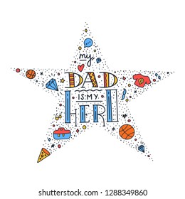 Dad Super Hero Doodle Quote Handwritten Stok Vektör (Telifsiz) 1288349851 S...