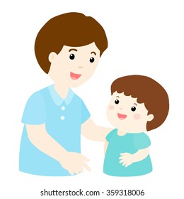 Dad Talk To His Son Gently Vector Illustration