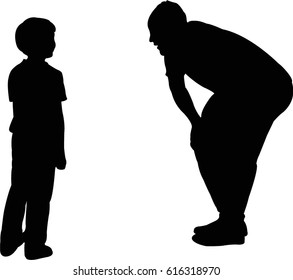 dad talk to his son gently, silhouette vector 