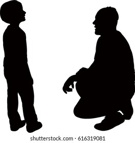 dad talk to his son gently, silhouette vector 