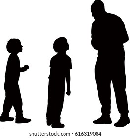 dad talk to his son gently, silhouette vector 