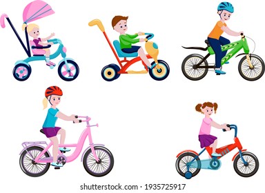 Dad teaches his son to ride a bike. Helmet. Colorful. Driving training. Cartoon style. Vector illustration