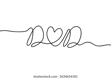 DAD Texto com Coração Ícone em Linha contínua Arte, Mínimo de uma linha Tipografia Design, escrita cursiva, letra pai em maiúsculas