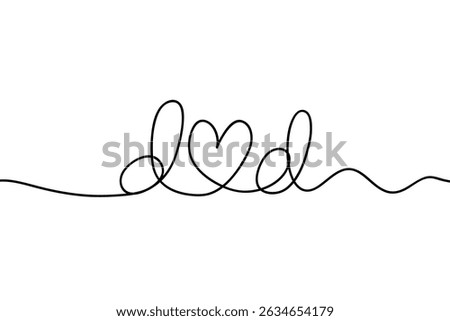 DAD Text with Heart Icon in Continuous Line Art, Minimal One-Line Typography Design, cursive writing, dad lettering in lowercase