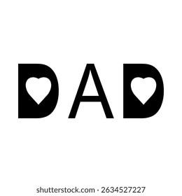 DAD text with two hearts as letters D and A.