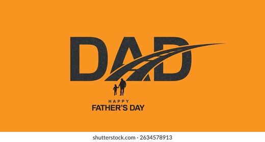 DAD typo logo with road father holding his son by the road Father's Day logo mnemonic typo Social Media Creative concept idea post web banner poster template greetings card art design 