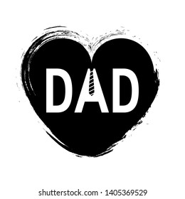 Dad typography for fathers day concept. Vector illustration with hand drawn heart for designs, greeting cards, banners etc.