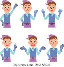 Dad in various poses in cleaning clothes