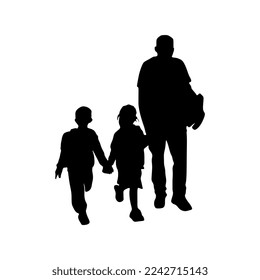 dad walk with boys silhouette illustration