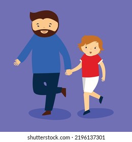 Dad walks with his son by the hand