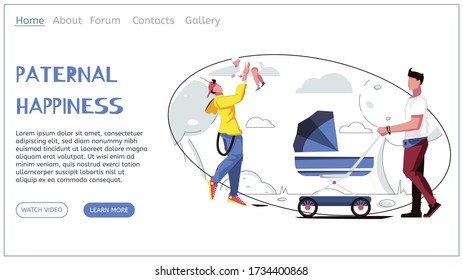 Dad web page flat web site landing page with human characters clickable links and editable text vector illustration