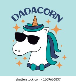 Dadacorn, daddy cool unicorn ilustration. Vector ilustration.