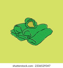 Dadar gulung cake is a cake made from cassava that can be found in Indonesia with grated coconut cartoon design vector illustration